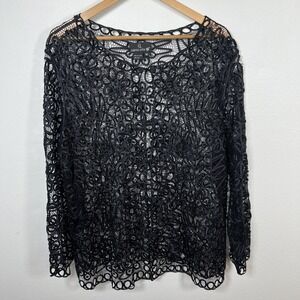 Vintage Womens Lace Evening Jacket Sz 18 Black Beaded Cardigan Sheer Goth Party
